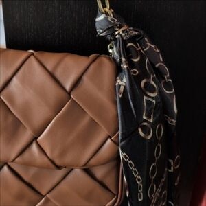 Black and Gold Chain Print Scarf Twilly